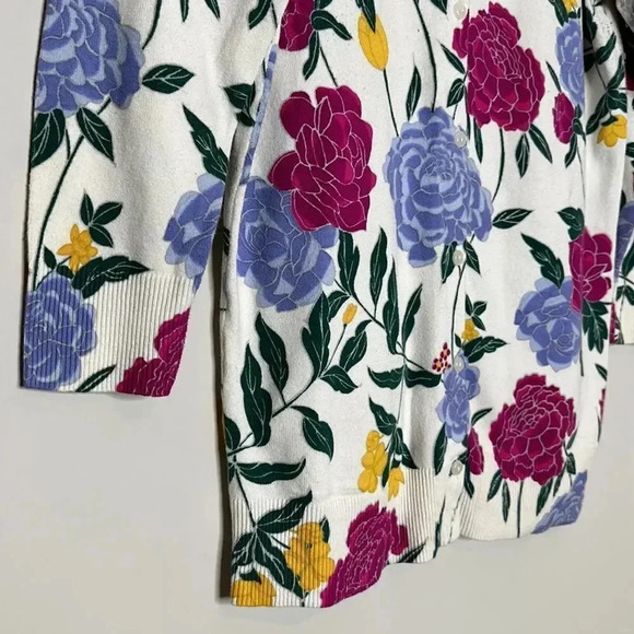Merona Women's Cardigan Sweater Size M Floral Stretch Knit 3/4 Sleeve Colorful - Picture 5 of 10